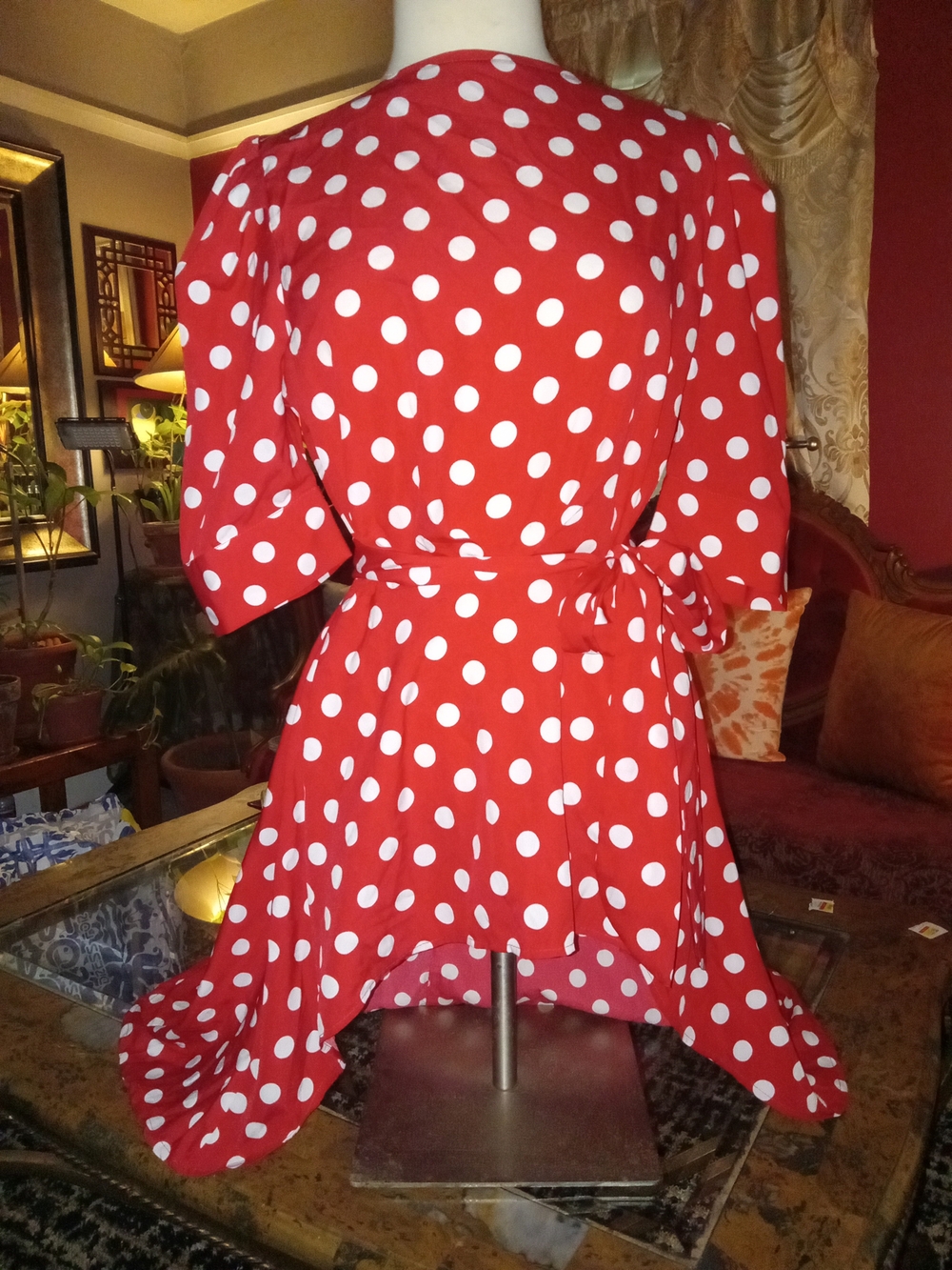 True Destiny Red and White Polka Dot High-Low  Blouse That Ties Around The Waist